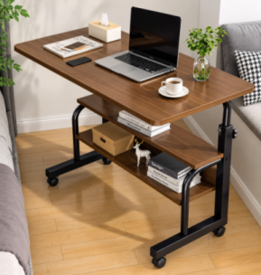 Adjustable Laptop Desk with 2 Shelves on Wheels