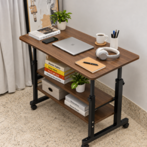 Adjustable Rolling Laptop Desk with 3 Shelves