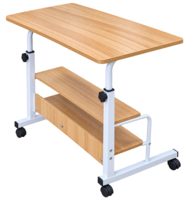 Adjustable Rolling Laptop Desk with 3 Shelves